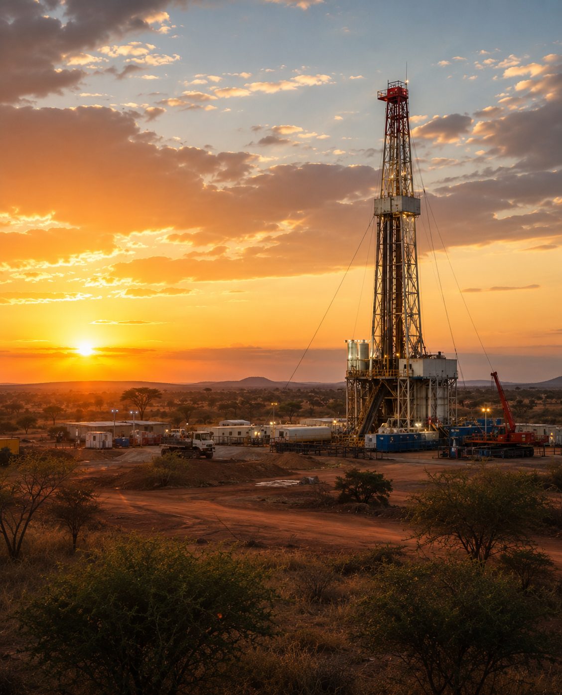 Drilling rig at sunset