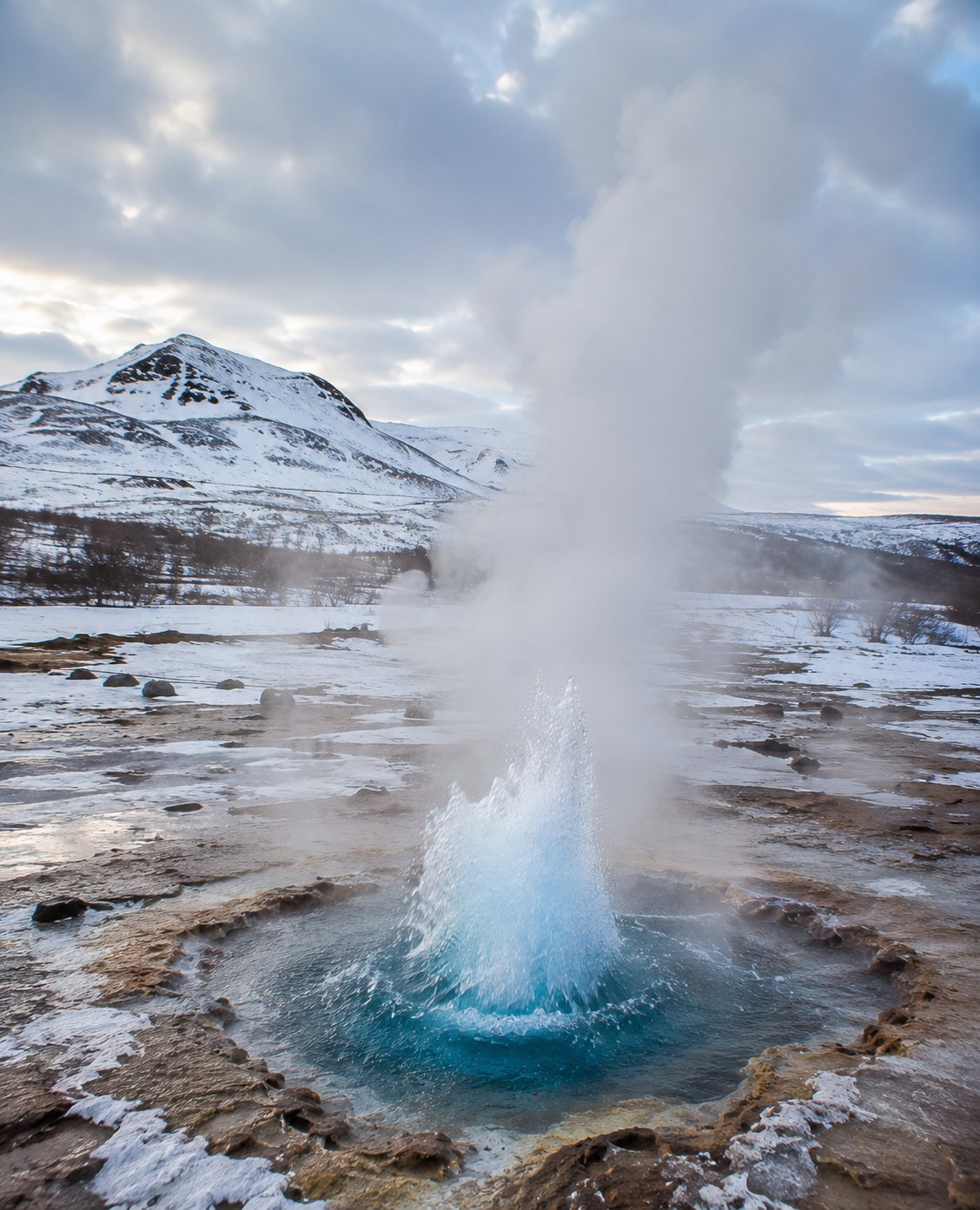 Geothermal geyser in winter
